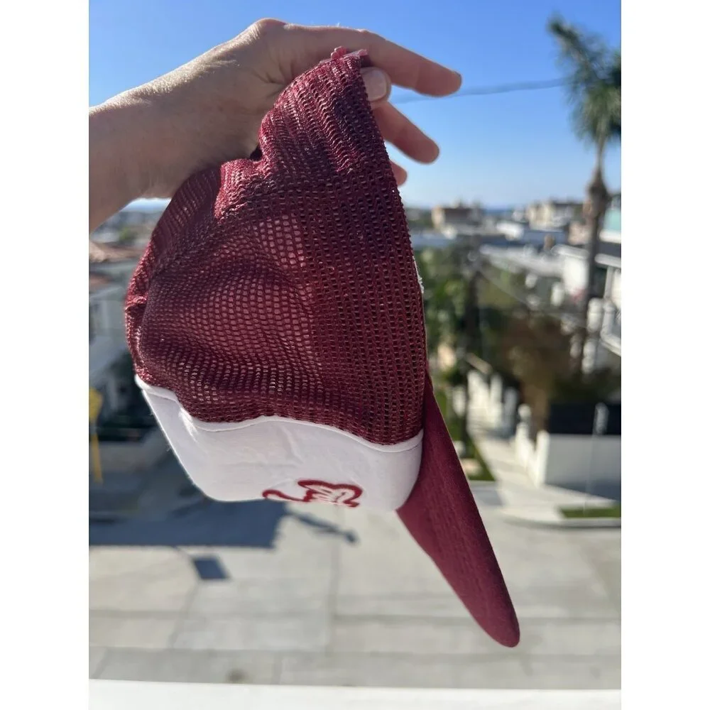 Vintage 70s Las Vegas Nevada embroidered scripted maroon mesh trucker hat